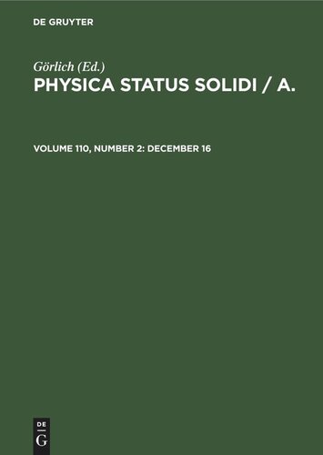 Physica status solidi / A.: Volume 110, Number 2 December 16