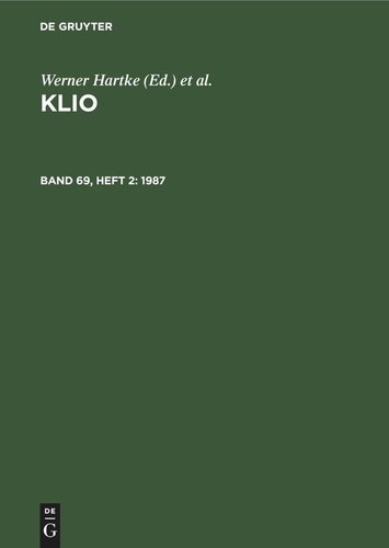 Klio: Band 69, Heft 2 1987