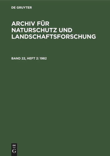 Archiv für Naturschutz und Landschaftsforschung: Band 22, Heft 2 1982