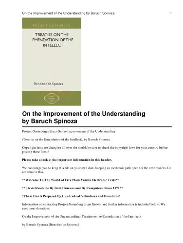 On the Improvement of the Understanding / The Ethics / Correspondence