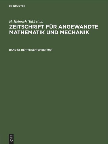 Zeitschrift für Angewandte Mathematik und Mechanik: Band 61, Heft 9 September 1981