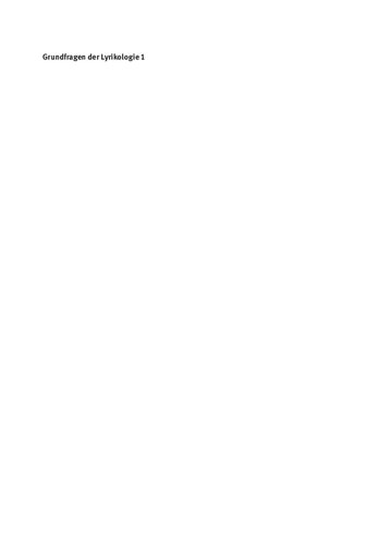 Lyrikologie. Band 1 Grundfragen der Lyrikologie 1: Lyrisches Ich, Textsubjekt, Sprecher?