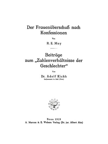 Der Frauenüberschuß nach Konfessionen: Beiträge zum “Zahlenverhältnisse der Geschlechter”