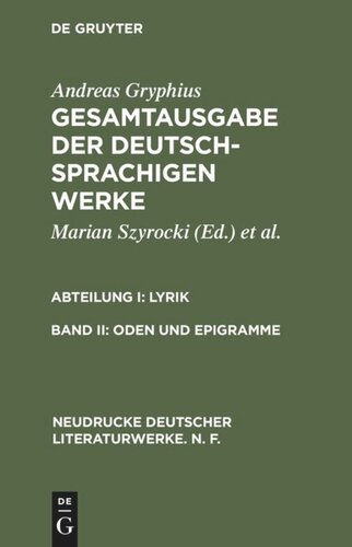 Gesamtausgabe der deutschsprachigen Werke: Band II Oden und Epigramme