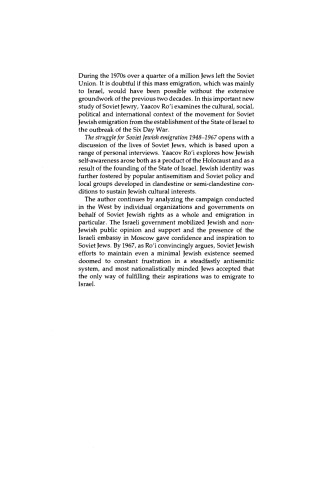 The Struggle for Soviet Jewish Emigration, 1948-1967