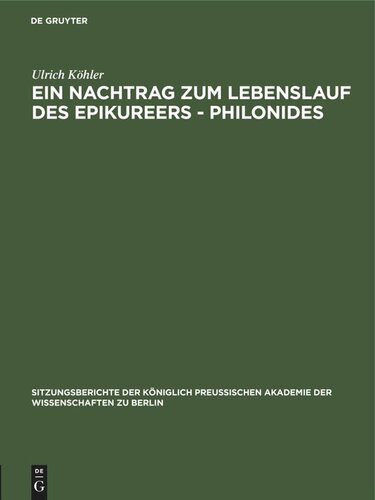 Ein Nachtrag zum Lebenslauf des Epikureers - Philonides