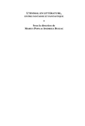 L’animal en littérature, entre fantaisie et fantastique. Actes du colloque de célébration du quatrième centenaire de la naissance de Jean de La Fontaine (1621-2021)
