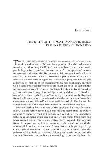 The Birth of the Psychoanalytic Hero: Freud's Platonic Leonardo