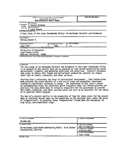 A Case study of the lower Cochabamba Valley: ex-haciendas Parotani and Caramarca