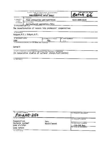 The transformation of manors into producers' cooperatives (Peru)