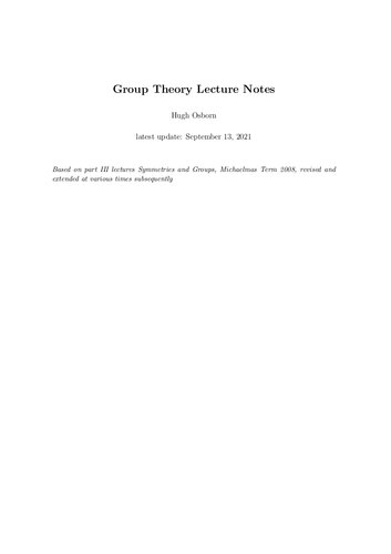 Group Theory Lecture Notes