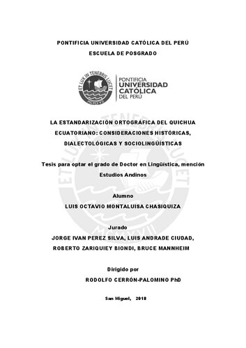 La estandarización ortográfica del quichua ecuatoriano (familia Quechua): consideraciones históricas, dialectológicas y sociolingüísticas