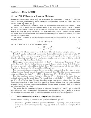 Quantum Theory I: Lecture Notes