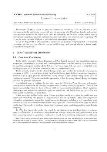 Quantum Information Processing: Lecture Notes