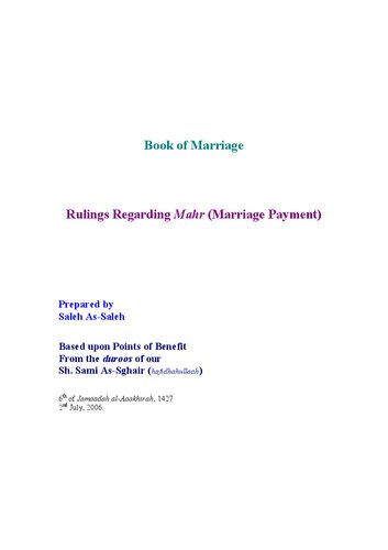 Book of Marriage: Rules Regarding Mahr (Marriage Payment)