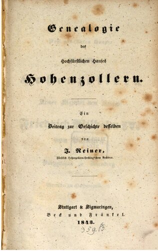 Genealogi des Hochfürstlichen Hauses von Hohenzollern