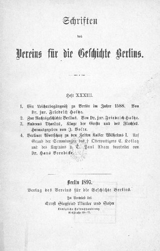 Schriften des Vereins für die Geschichte Berlins