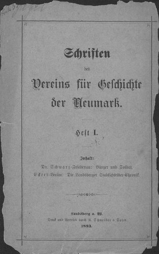 Schriften des Vereins für Geschichte der Neumark