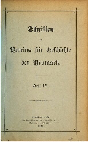 Schriften des Vereins für Geschichte der Neumark