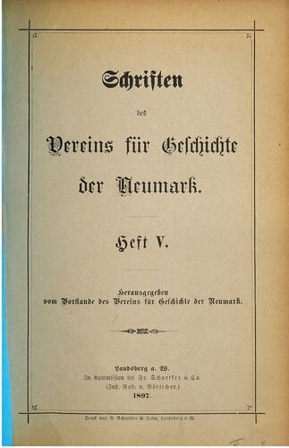 Schriften des Vereins für Geschichte der Neumark