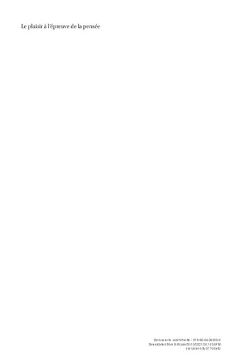 Le plaisir à l’épreuve de la pensée: Lecture du Protagoras, du Gorgias et du Philèbe de Platon