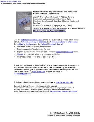 From Neurons to Neighborhoods : The Science of Early Childhood Development