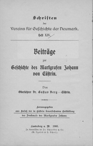 Schriften des Vereins für Geschichte der Neumark