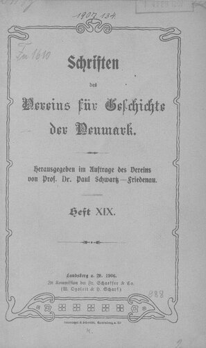 Schriften des Vereins für Geschichte der Neumark