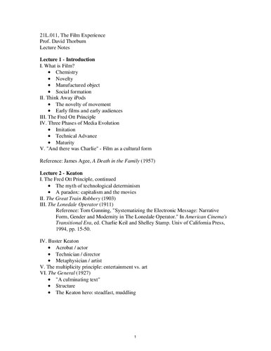 The Film Experience: Lecture Notes