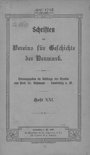 Schriften des Vereins für Geschichte der Neumark
