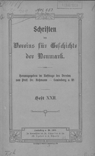 Schriften des Vereins für Geschichte der Neumark