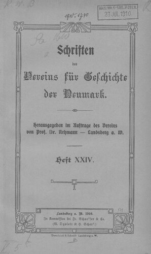 Schriften des Vereins für Geschichte der Neumark