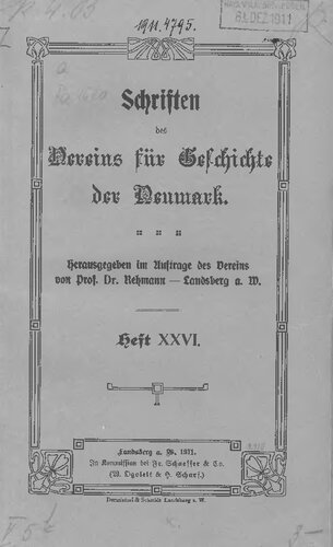 Schriften des Vereins für Geschichte der Neumark
