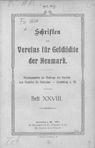 Schriften des Vereins für Geschichte der Neumark