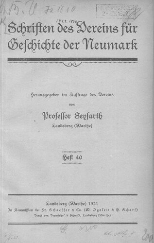 Schriften des Vereins für Geschichte der Neumark