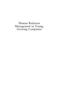 Human Relations Management in Young, Growing Companies : A Manual for Entrepreneurs and Executives