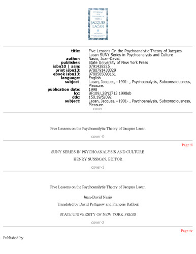 Five Lessons on the Psychoanalytic Theory of Jacques Lacan