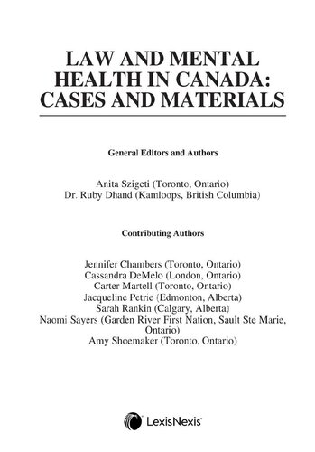 Law and Mental Health in Canada: Cases and Materials