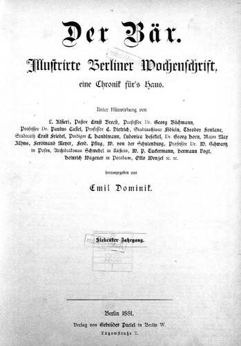 Der Bär. Illustrierte Berliner Wochenschrift, eine Chronik fürs Haus