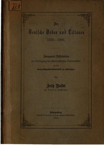 Der Deutsche Orden und Littauen [Litauen] 1370 - 1386