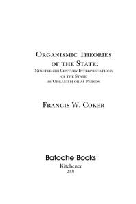 Organismic Theories of the State : Nineteenth Century Interpretations of the State as Organism or as Person