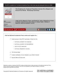 The Evidence for Violence Prevention Across the Lifespan and Around the World : Workshop Summary