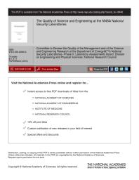 The Quality of Science and Engineering at the NNSA National Security Laboratories