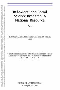 Behavioral and Social Science Research : A National Resource, Part I