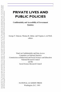 Private Lives and Public Policies : Confidentiality and Accessibility of Government Statistics