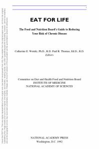 Eat for Life : The Food and Nutrition Board's Guide to Reducing Your Risk of Chronic Disease