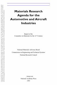 Materials Research Agenda for the Automobile and Aircraft Industries