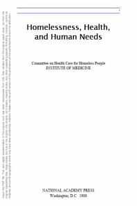 Homelessness, Health, and Human Needs