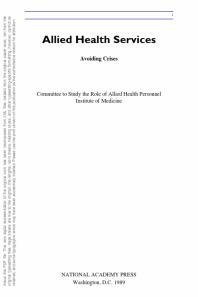 Allied Health Services : Avoiding Crises