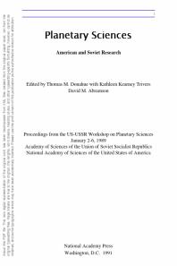 Planetary Sciences : American and Soviet Research/Proceedings from the U. S. -U. S. S. R. Workshop on Planetary Sciences